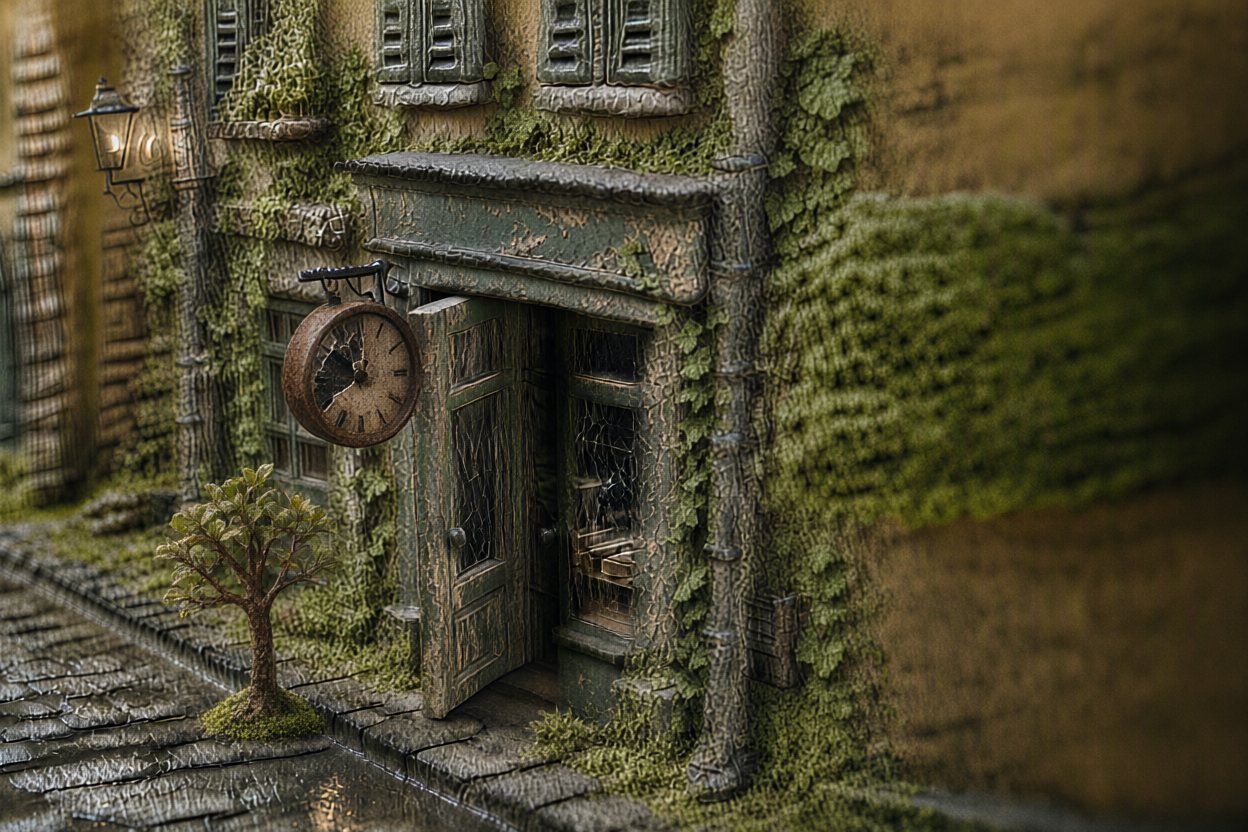 Outside, it is the same street — a hundred years later. A tree grows where she walked.