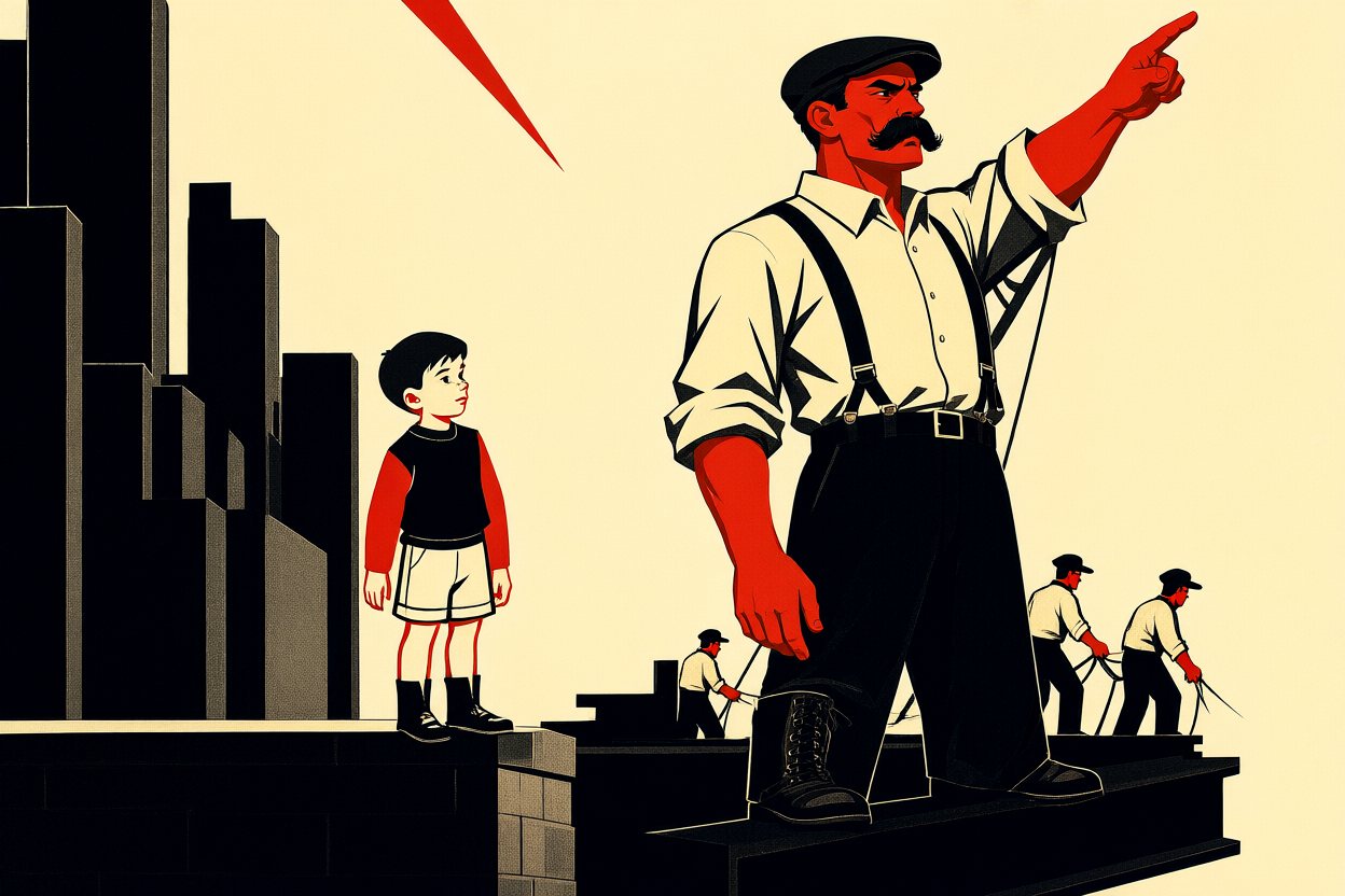 Tomas, foreman of the west, points higher; Pavel watches behind him.