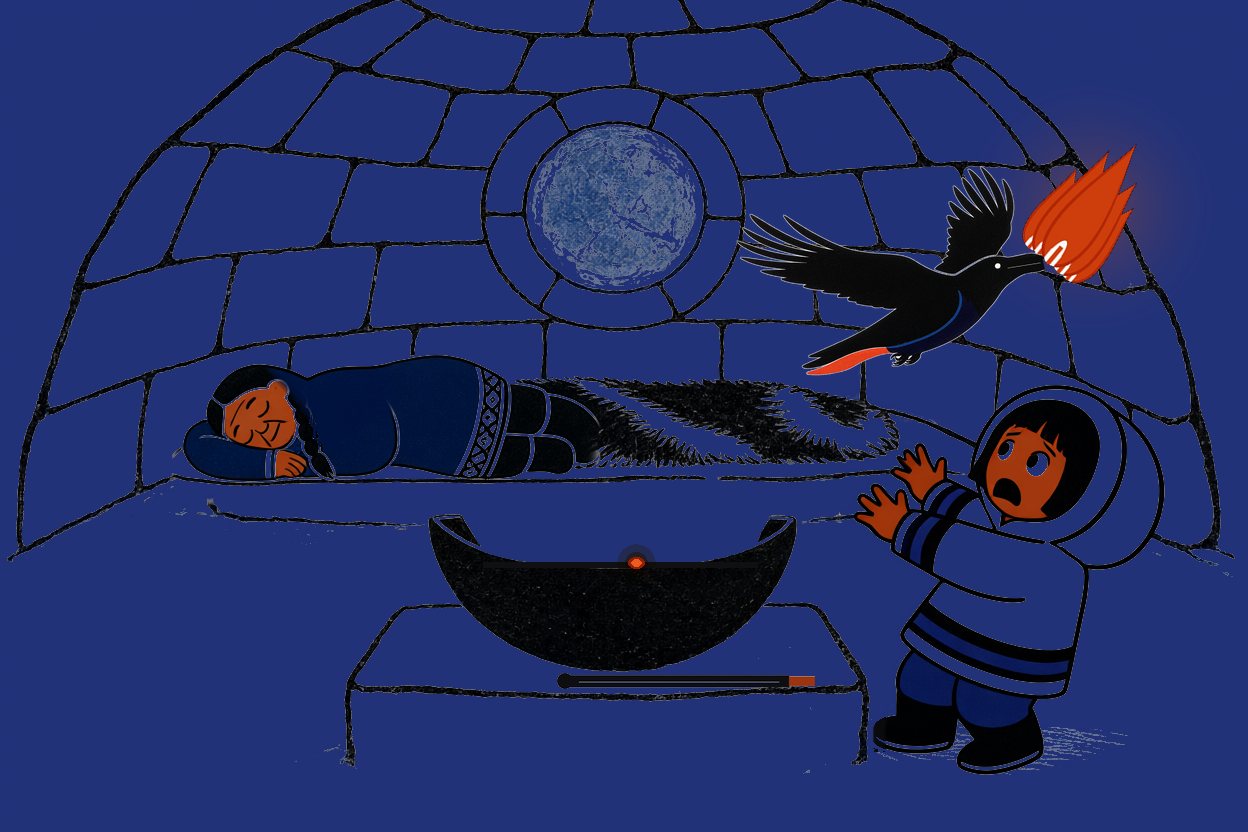 The raven flies up with the fire held in front of its beak; the lamp is dark but for one red coal, and the room has gone dark.