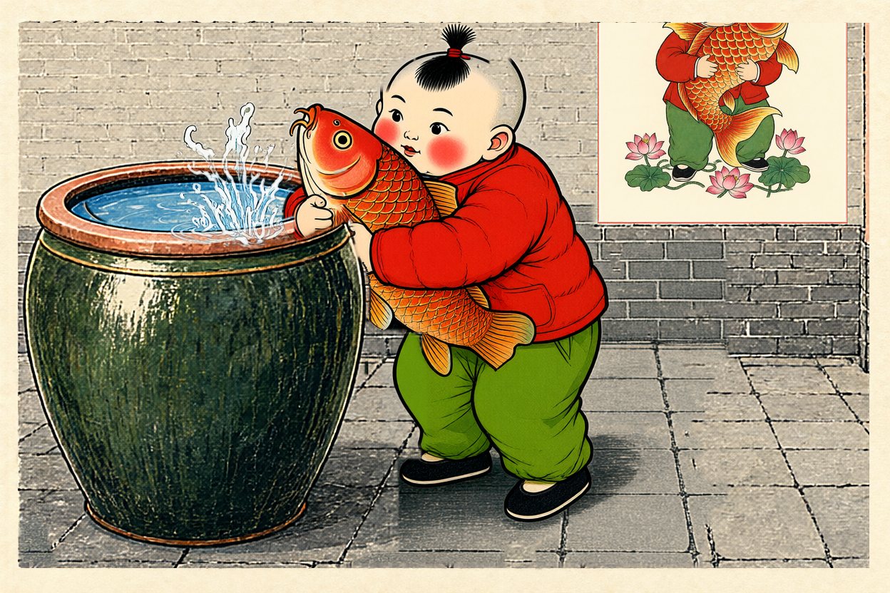 He heaves the carp out of the water in a splash.