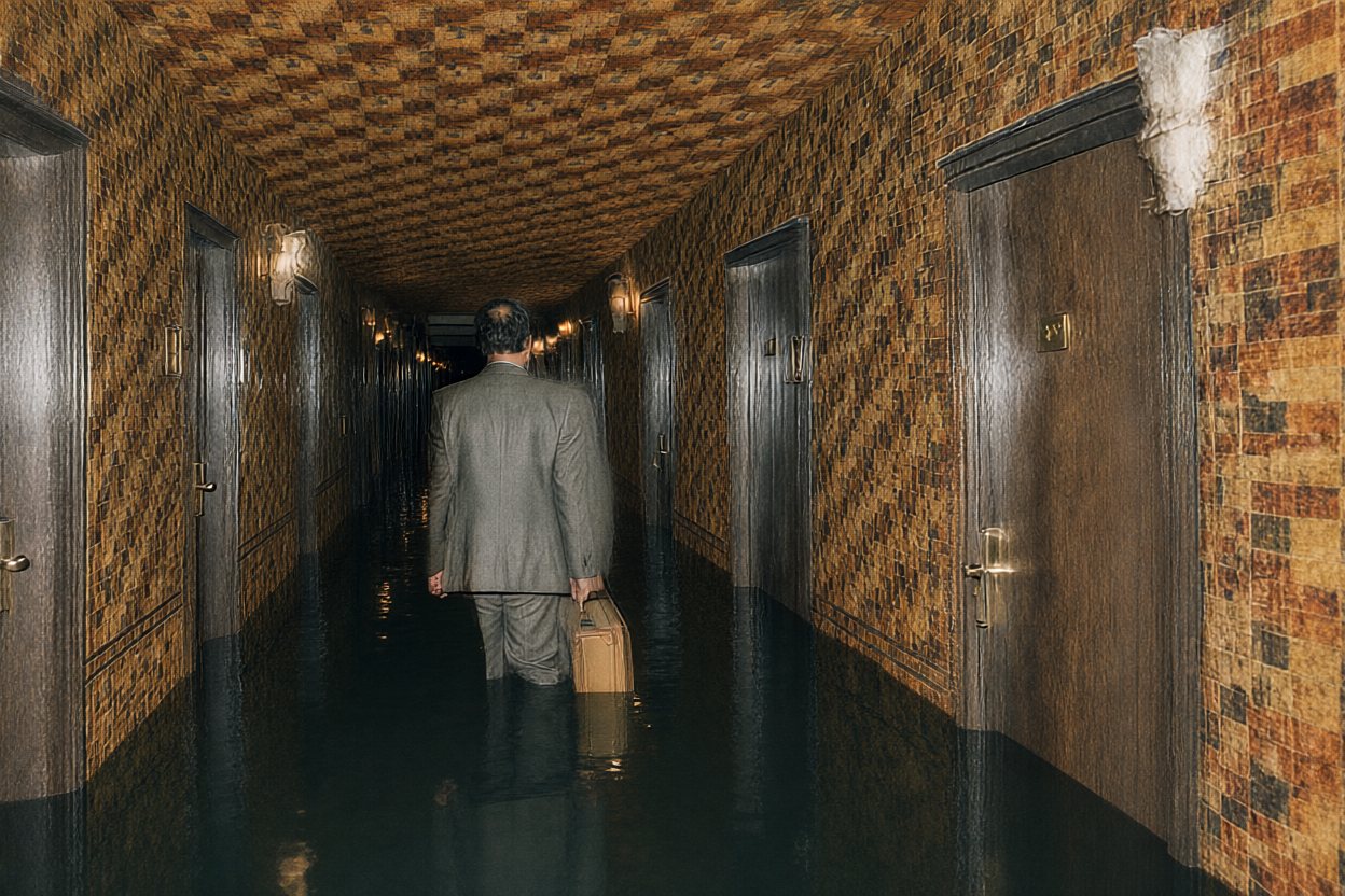The corridor is filling with water.