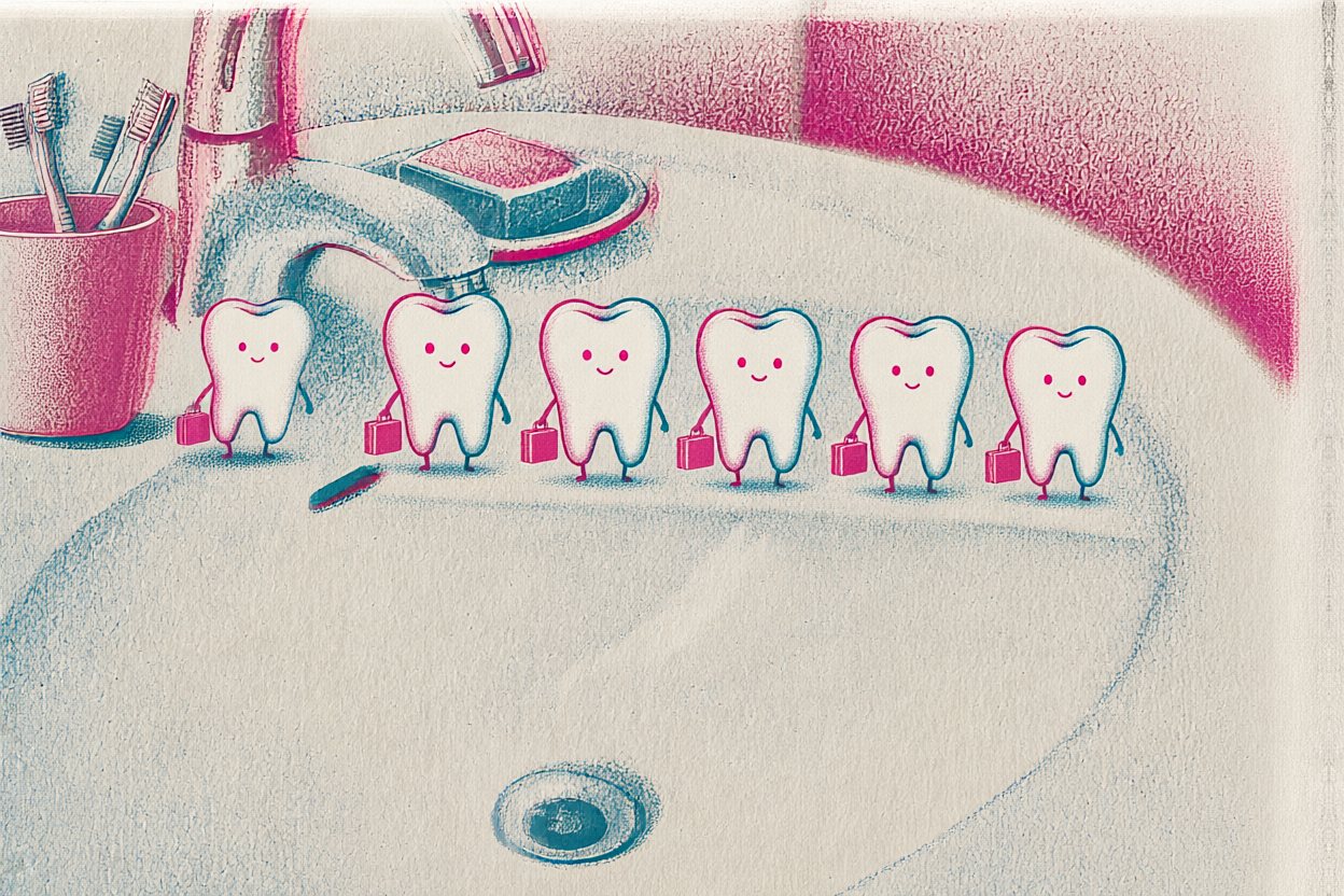 Then all of them. A queue of teeth, each with its own little suitcase.