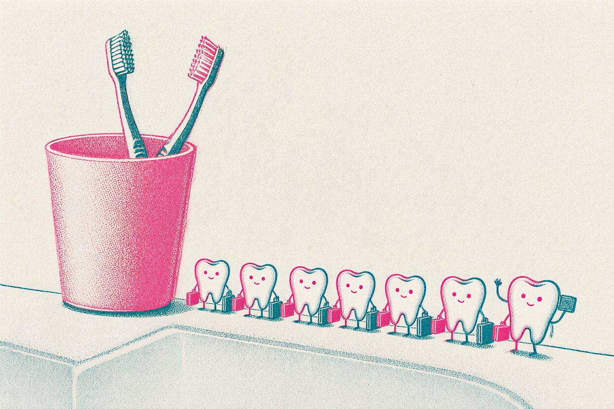 They are waiting at the toothbrush cup, as if it were a bus stop.
