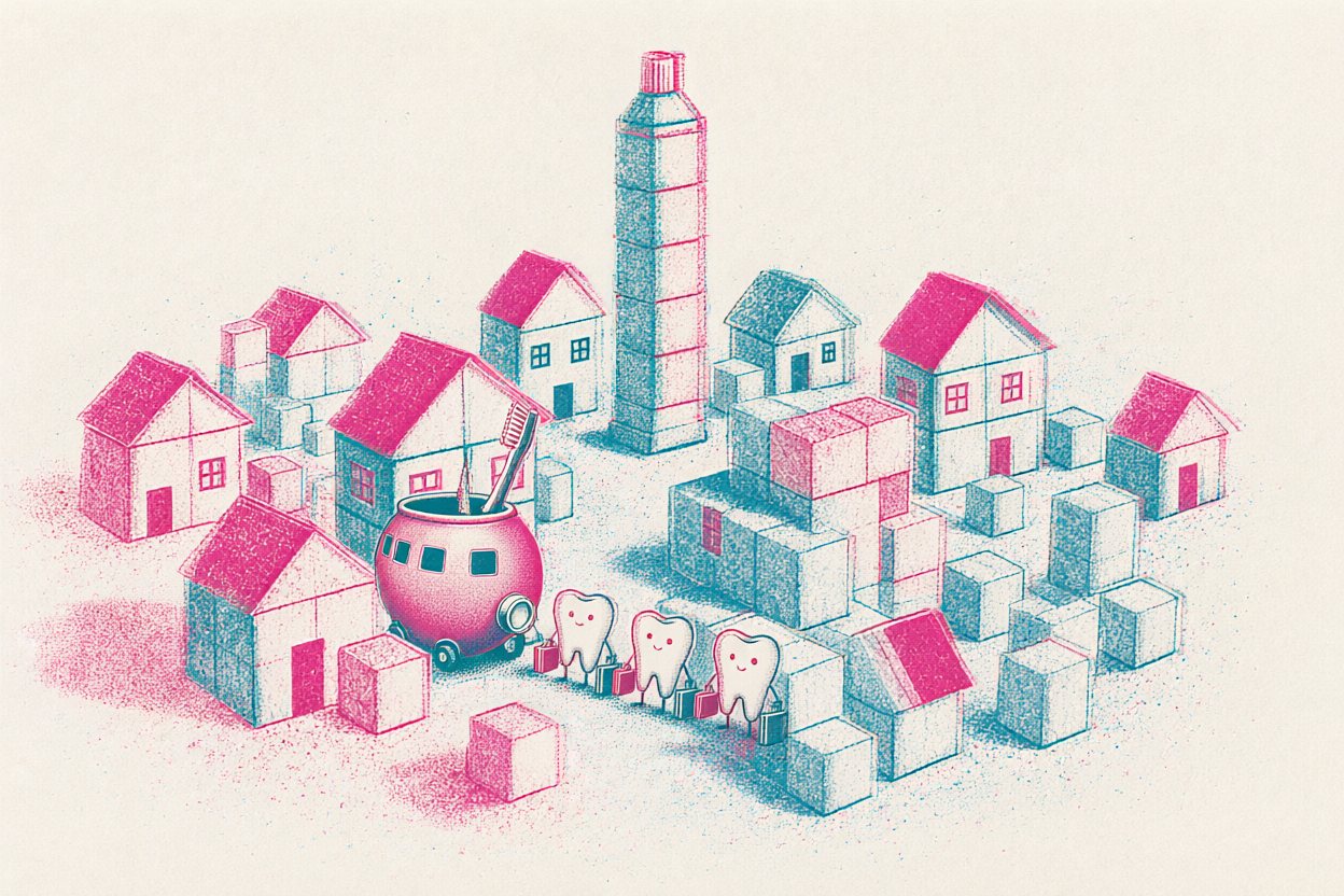 At the bottom of the drain is a town made of sugar cubes. The bus has arrived.