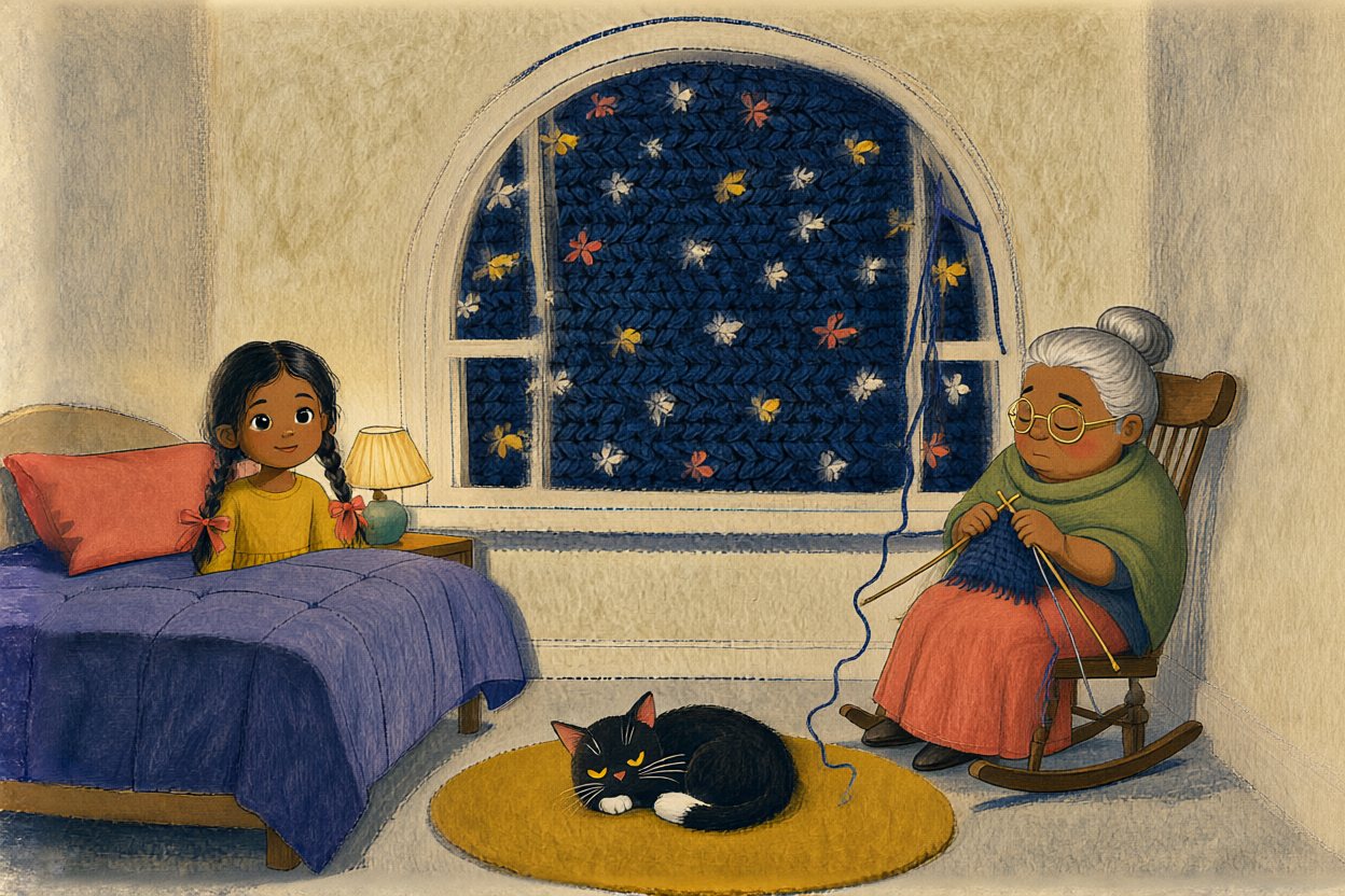 Nani has fallen asleep. One loose thread of night hangs down into the room.
