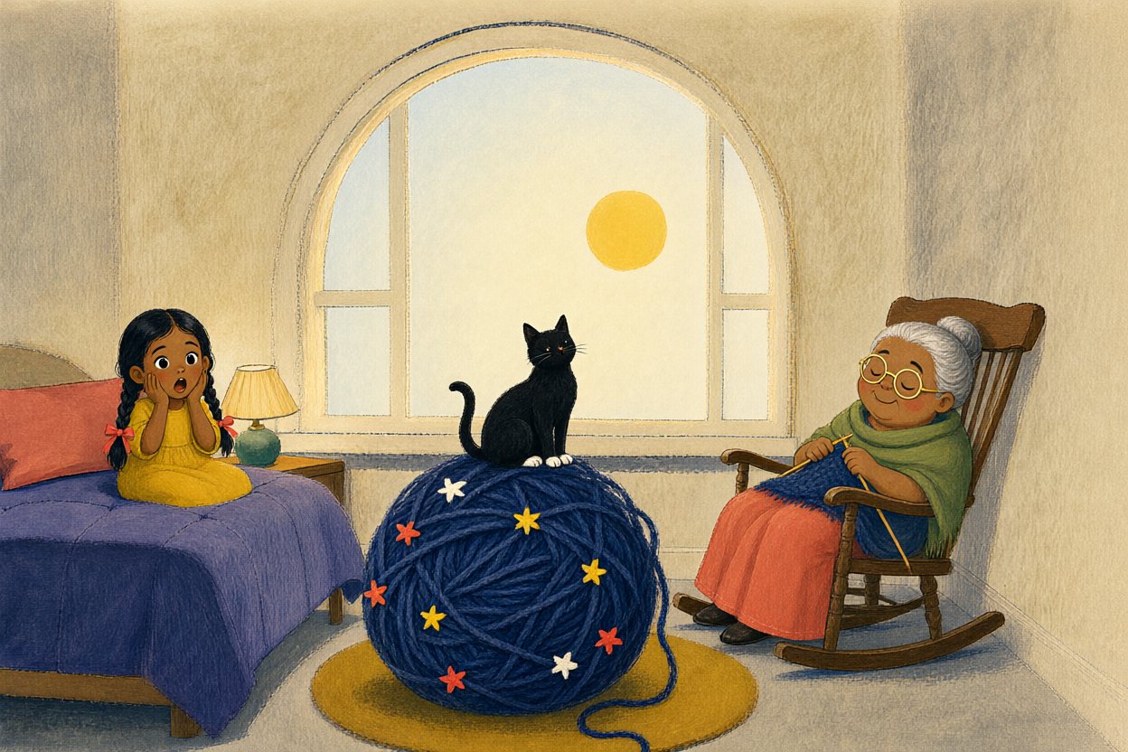 The whole night is a ball of wool. It is morning in the middle of the night.