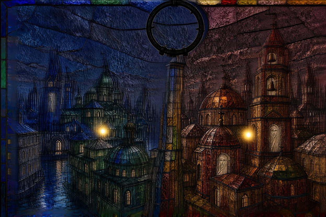 The hoop is empty and the city is dark, but for two golden glows: one in the west, one in the east.