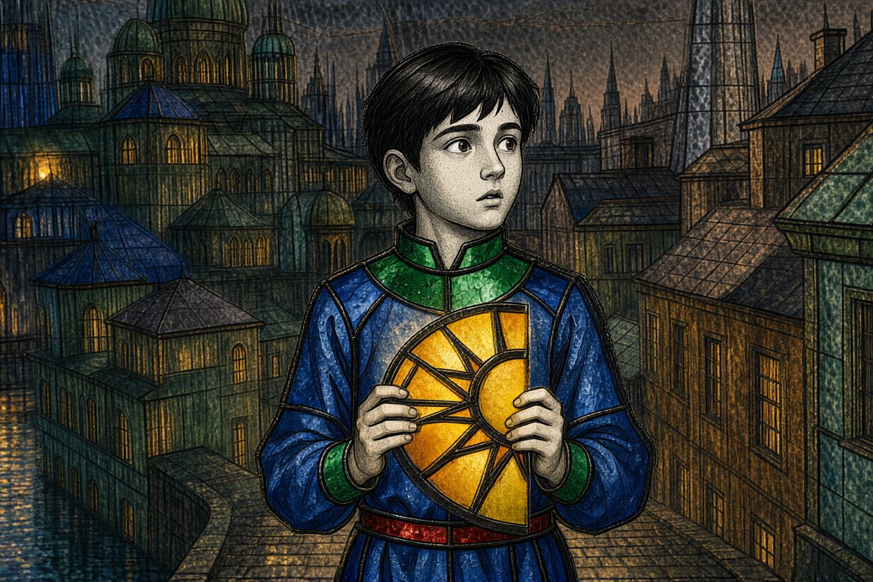 He looks east, toward the tower.