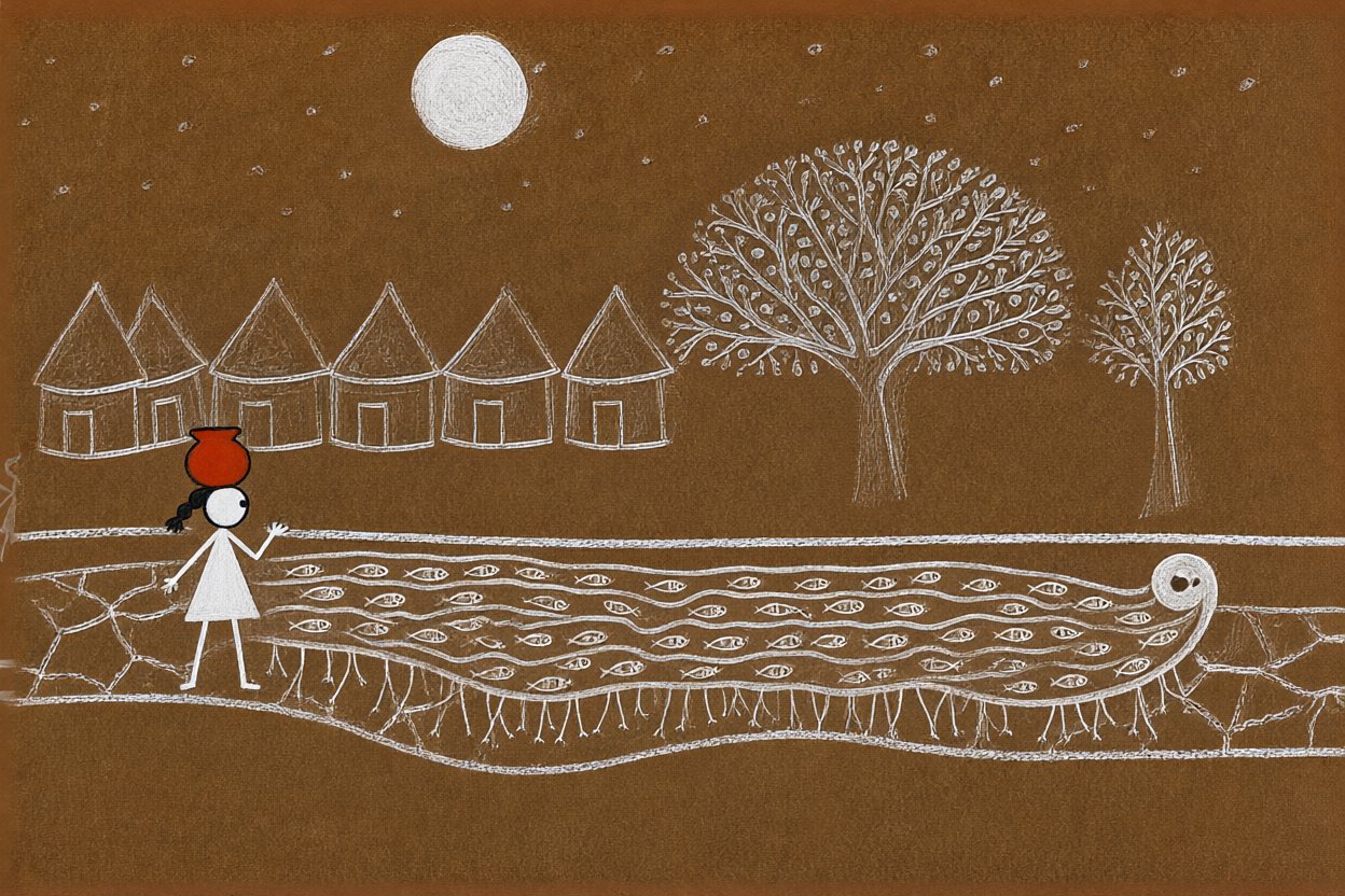 The river gets up out of its bed, on a hundred little legs.
