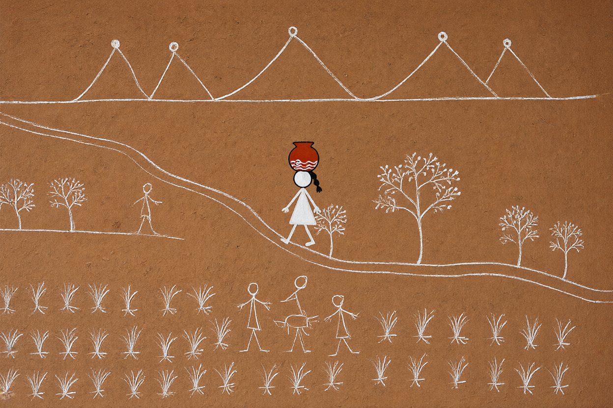 She walks home with the river in her pot.