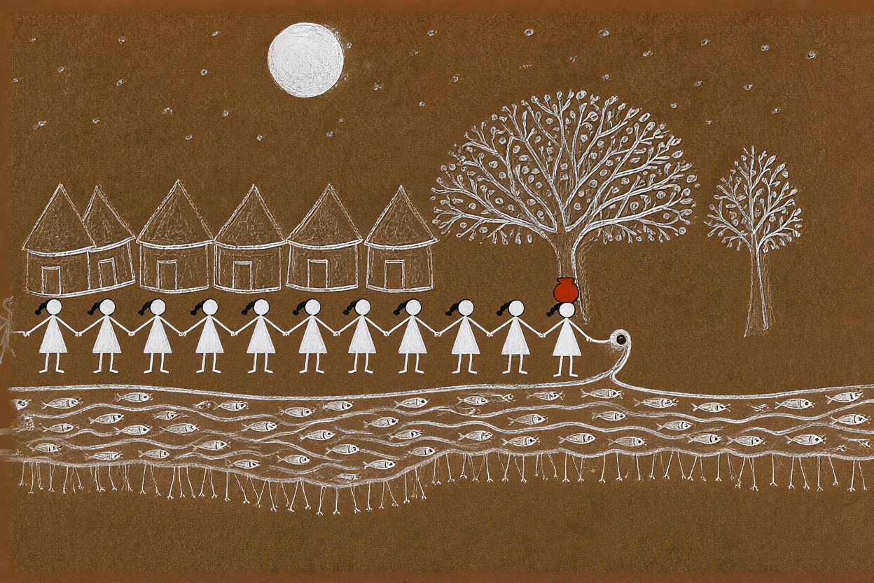 Every full moon since, the village dances on the bank — and the river gets up and joins the line.