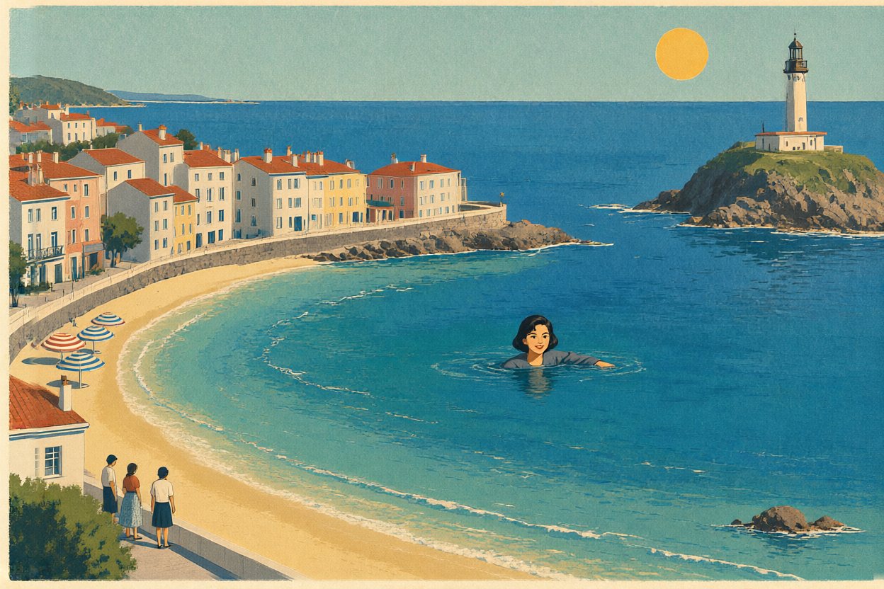 She swims in the bay.