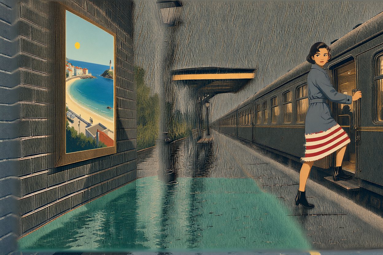 She steps up into the late train.