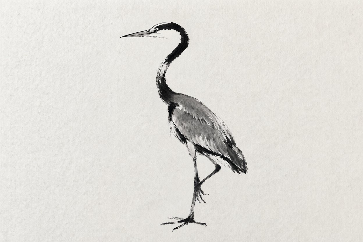 The stroke stands up: it is a heron.