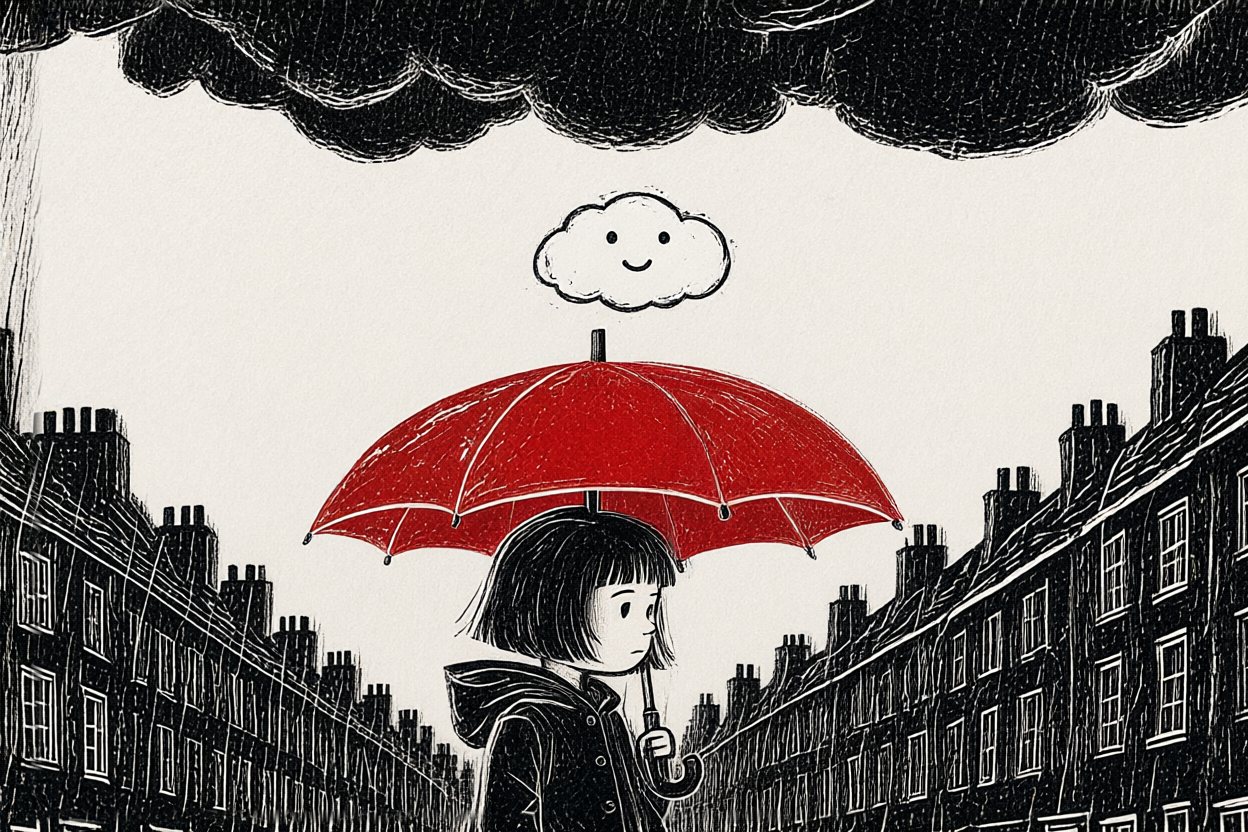 All the rain she sends back gathers into one small cloud.