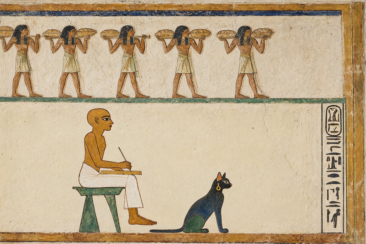 For three thousand years, everyone on the tomb wall has faced sideways.